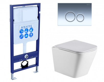 Комплект 3 в 1 инсталляция Акватек Standart 50 + Подвесной унитаз WeltWasser Gelbach 043 GL-WT с кнопкой хром