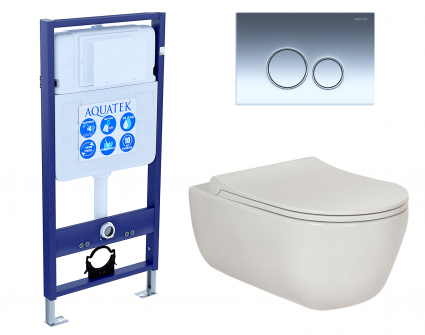 Комплект 3 в 1 инсталляция Акватек Standart 50 + Унитаз подвесной Berges Wasserhaus Ego XL 082118 с кнопкой хром