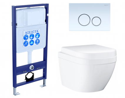 Комплект 3 в 1 инсталляция Акватек Standart 50 + Унитаз подвесной Grohe Euro Ceramic 39206000 с кнопкой белой