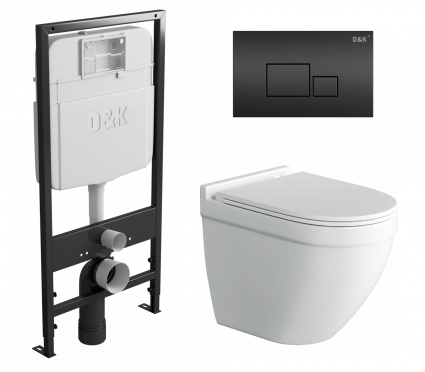 Комплект 3 в 1 инсталляция D&K DI8055119 + Унитаз подвесной Owl 1975 Cirkel-H + Кнопка прямоугольная черная