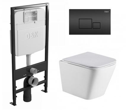 Комплект 3 в 1 инсталляция D&K DI8055119 + Унитаз подвесной WeltWasser Gelbach 043 GL-WT + Кнопка прямоугольная черная