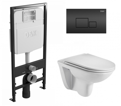 Комплект 3 в 1 инсталляция D&K DI8055119 + Унитаз подвесной WeltWasser Baarbach 004 GL-WT + Кнопка прямоугольная черная