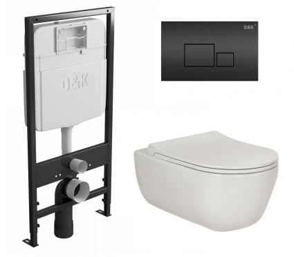 Комплект 3 в 1 инсталляция D&K DI8055119 + Унитаз подвесной Berges Wasserhaus Ego XL 082118 + Кнопка прямоугольная черная
