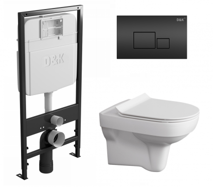 Комплект 3 в 1 инсталляция D&K DI8055119 + Унитаз подвесной Cersanit City New clean on + Кнопка прямоугольная черная