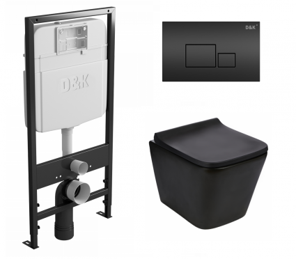 Комплект 3 в 1 инсталляция D&K DI8055119 + Унитаз подвесной WeltWasser Gelbach 043 MT-BL + Кнопка прямоугольная черная