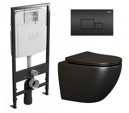 Комплект 3 в 1 инсталляция D&K DI8055119 + Унитаз подвесной Ceramica Nova Metropol CN4002MB + Кнопка прямоугольная черная