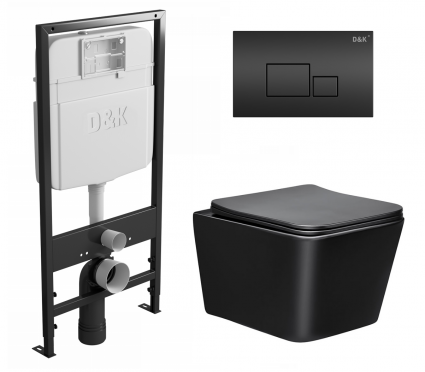 Комплект 3 в 1 инсталляция D&K DI8055119 + Унитаз подвесной Vincea Q-Line VT1-12MB + Кнопка прямоугольная черная