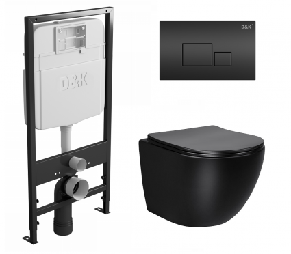 Комплект 3 в 1 инсталляция D&K DI8055119 + Унитаз подвесной Vincea Globo VT1-14MB + Кнопка прямоугольная черная