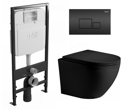 Комплект 3 в 1 инсталляция D&K DI8055119 + Унитаз подвесной Weltwasser WW Merzbach 043 MT-BL + Кнопка прямоугольная черная