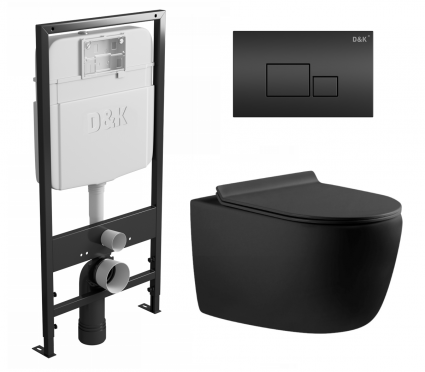 Комплект 3 в 1 инсталляция D&K DI8055119 + Унитаз подвесной Aquanet Cetus 287008 + Кнопка прямоугольная черная