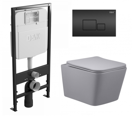 Комплект 3 в 1 инсталляция D&K DI8055119 + Унитаз подвесной Vincea Q-Line VT1-12MG + Кнопка прямоугольная черная