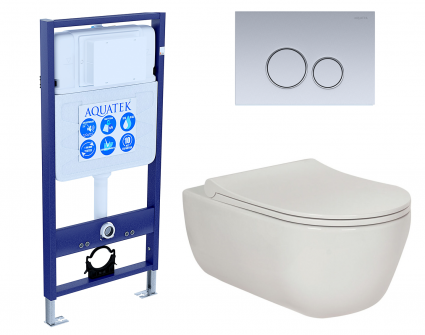 Комплект 3 в 1 инсталляция Акватек Standart 50 + Унитаз подвесной Berges Wasserhaus Ego XL 082118 с кнопкой хром матовой