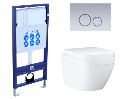 Комплект 3 в 1 инсталляция Акватек Standart 50 + Унитаз подвесной Grohe Euro Ceramic 39206000 с кнопкой хром матовой