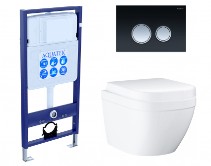 Комплект 3 в 1 инсталляция Акватек Standart 50 + Унитаз подвесной Grohe Euro Ceramic 39206000 с кнопкой черной хром