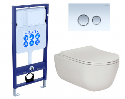 Комплект 3 в 1 инсталляция Акватек Standart 50 + Унитаз подвесной Berges Wasserhaus Ego XL 082118 с кнопкой белой хром