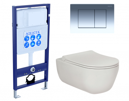 Комплект 3 в 1 инсталляция Акватек Standart 50 + Унитаз подвесной Berges Wasserhaus Ego XL 082118 с кнопкой хром