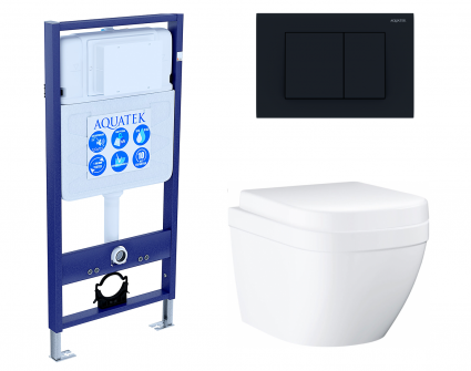 Комплект 3 в 1 инсталляция Акватек Standart 50 + Унитаз подвесной Grohe Euro Ceramic 39206000 с кнопкой черной