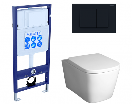 Комплект 3 в 1 инсталляция Акватек Standart 50 + Унитаз подвесной BelBagno Albano BB120CHR с кнопкой черной