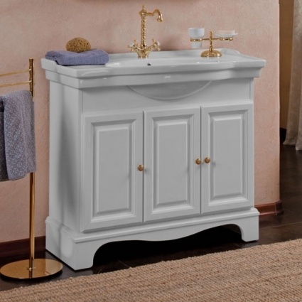 Тумба для комплекта La Beaute Classic Michel 100 белый матовый, фурнитура золото, напольная, с дверками