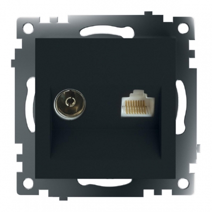 Розетка телевизионная TV + компьютерная RJ-45 Stekker Катрин GLS00-7106-05 черная 49182 в современном стиле, цвет черный