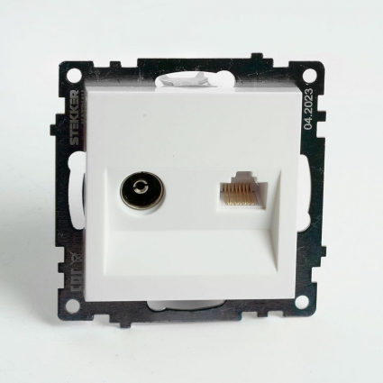 Розетка телевизионная TV + компьютерная RJ-45 Stekker Катрин GLS00-7106-01 белая 49181 в современном стиле, цвет белый