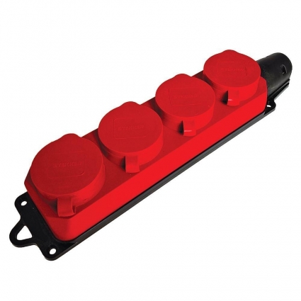 Розетка переносная 4-местная 2P+PE Stekker Одри с крышкой красный RST16-24-44-3 49400, в современном стиле, цвет красный