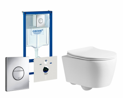 Комплект 3 в 1 инсталляция Grohe Rapid SL + Унитаз подвесной CeruttiSpa Sella PP 9738 + кнопка хром