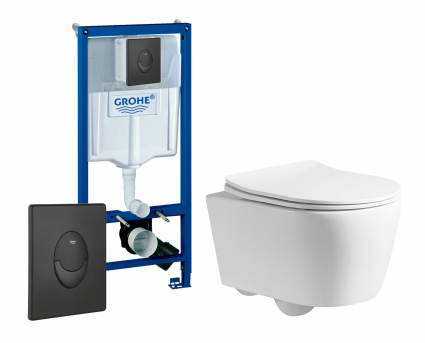 Комплект 3 в 1 инсталляция Grohe Rapid SL + Унитаз подвесной CeruttiSpa Sella PP 9738 + кнопка черная матовая