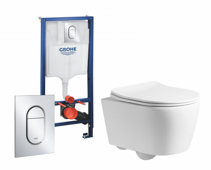 Комплект 3 в 1 инсталляция Grohe Rapid SL + Унитаз подвесной CeruttiSpa Sella PP 9738 + кнопка хром