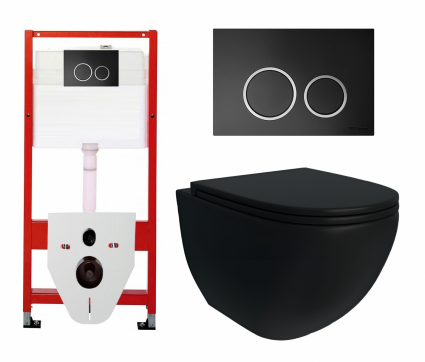 Комплект 3 в 1 инсталляция Tece Tecespring S955102 + Унитаз подвесной Enio Unico BL черный EN4105055 + кнопка черная матовая