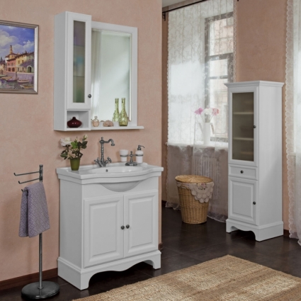 Мебель для ванной La Beaute Classic Michel 80 белый матовый, фурнитура серебро, напольная, с доводчиками