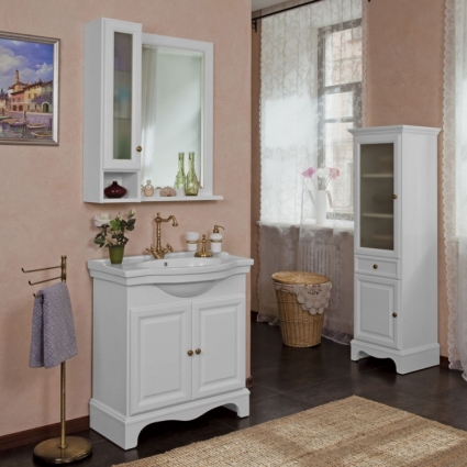 Мебель для ванной La Beaute Classic Michel 80 белый матовый, фурнитура бронза, напольная, с доводчиками