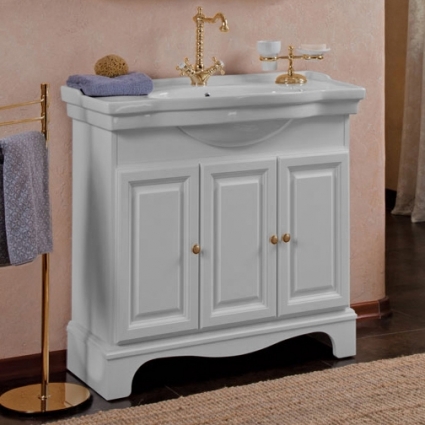 Тумба для комплекта La Beaute Classic Michel 90 белый матовый, фурнитура золото, напольная, с дверками