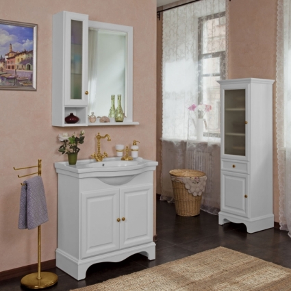 Мебель для ванной La Beaute Classic Michel 80 белый матовый, фурнитура золото, напольная, с доводчиками
