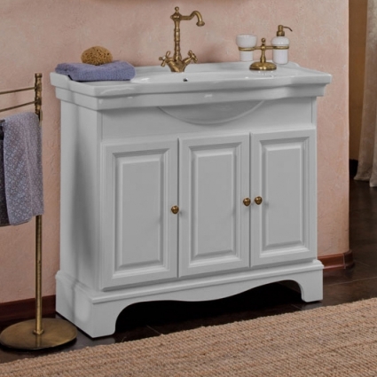 Тумба для комплекта La Beaute Classic Michel 100 белый матовый, фурнитура бронза, напольная, с дверками