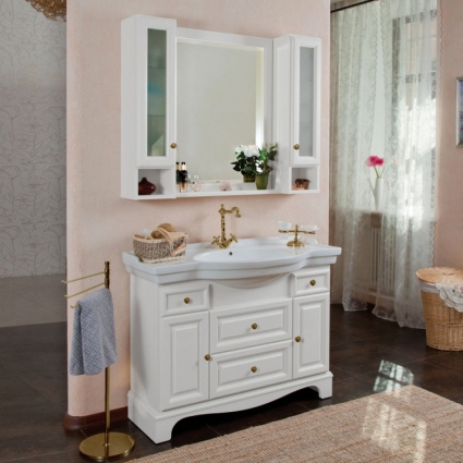 Мебель для ванной La Beaute Classic Michel 120 белый матовый, фурнитура бронза, напольная, с доводчиками