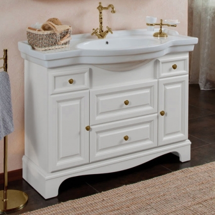Тумба для комплекта La Beaute Classic Michel 120 белый матовый, фурнитура бронза, напольная, с доводчиками