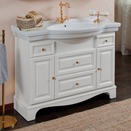 Тумба для комплекта La Beaute Classic Michel 120 белый матовый, фурнитура золото, напольная, с доводчиками