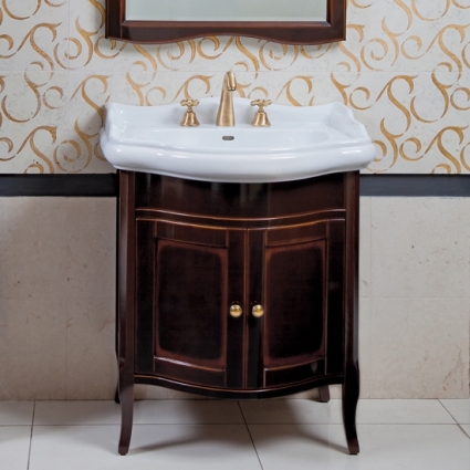 Тумба с раковиной La Beaute Classic Lorette 70 темное дерево глянец, фурнитура бронза, напольная, с дверками
