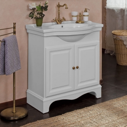 Тумба с раковиной La Beaute Classic Michel 80 белый матовый, фурнитура бронза, напольная, с дверками