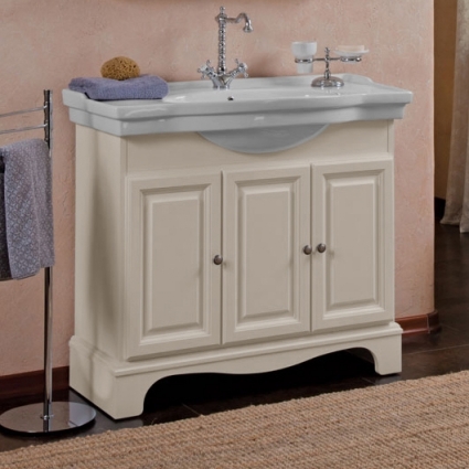 Тумба с раковиной La Beaute Classic Michel 100 слоновая кость матовый, фурнитура серебро, напольная, с дверками