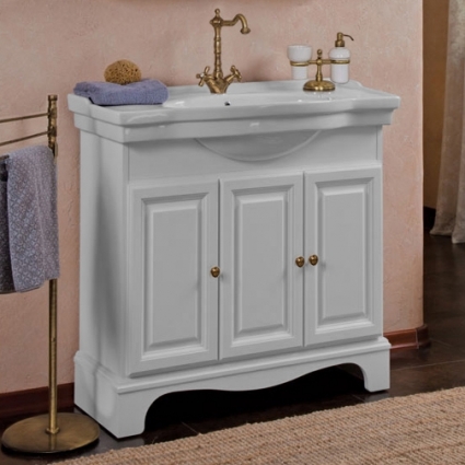Тумба для комплекта La Beaute Classic Michel 90 белый матовый, фурнитура бронза, напольная, с дверками