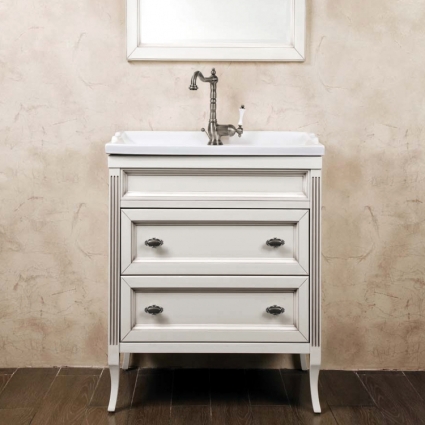 Тумба с раковиной La Beaute Classic Vivien Сassetto 70 белый с патиной, фурнитура серебро, напольная, с ящиками
