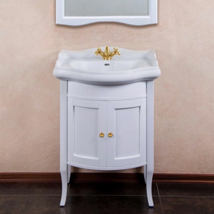 Тумба с раковиной La Beaute Classic Lorette 65 белый матовый, фурнитура золото, напольная, с дверками
