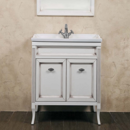 Тумба с раковиной La Beaute Classic Vivien Porta 70 белый с патиной, фурнитура серебро, напольная, с дверками