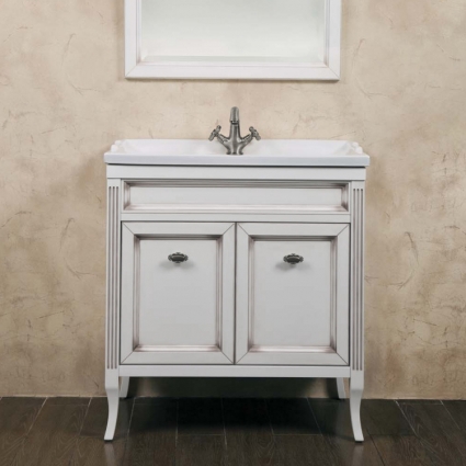 Тумба с раковиной La Beaute Classic Vivien Porta 80 белый с патиной, фурнитура серебро, напольная, с дверками