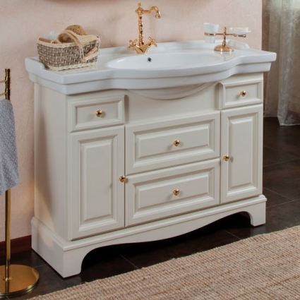Тумба с раковиной La Beaute Classic Michel 120 слоновая кость матовый, фурнитура золото, напольная, с доводчиками