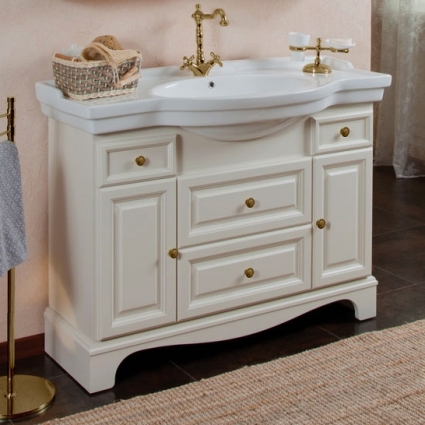 Тумба с раковиной La Beaute Classic Michel 120 слоновая кость матовый, фурнитура бронза, напольная, с доводчиками