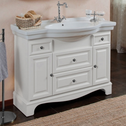 Тумба с раковиной La Beaute Classic Michel 120 белый матовый, фурнитура серебро, напольная, с доводчиками