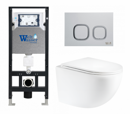 Комплект 3 в 1 инсталляция WeltWasser WW Amberg 506 10000005662 + Унитаз подвесной Enio Unico Tornado EN2105073 + кнопка белая
